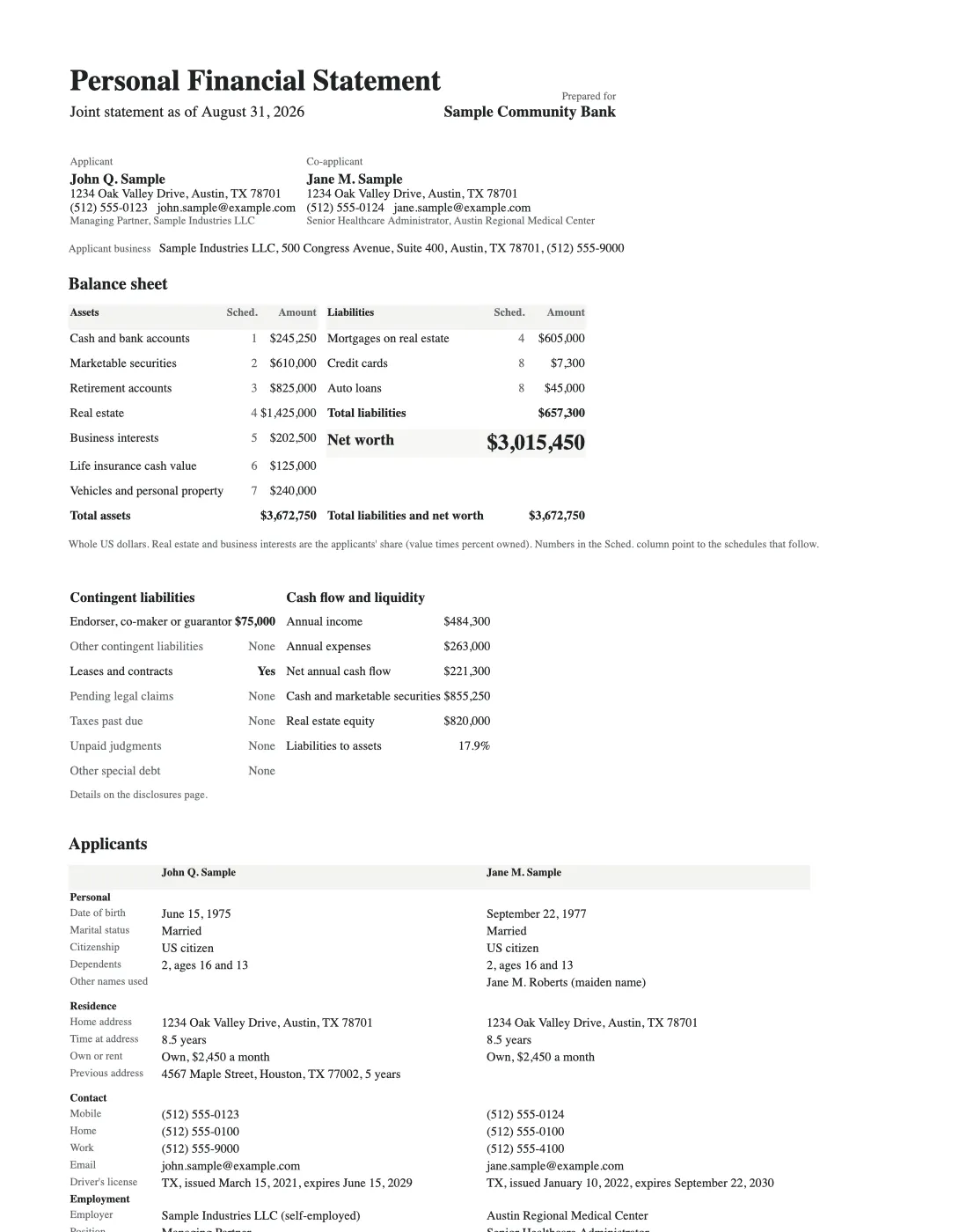Page 1 of the Word copy of a sample statement, laid out like the Standard PDF.